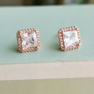 Pandora Square Sparkle Rose Gold Clear Halo Stud Earrings